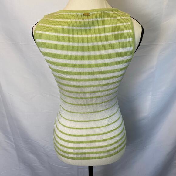 St. John Women’s Key Lime Striped Knit Cardigan Sweater and Tank 2 Piece Set - Picture 10 of 14